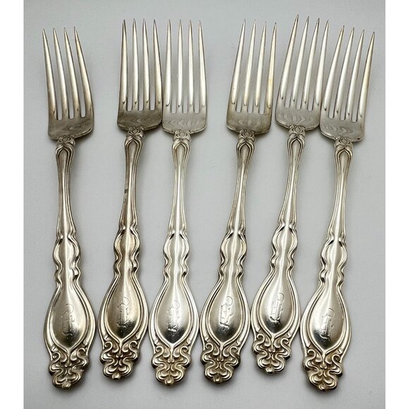 Vintage Holmes & Edwards Chalon Chatsworth Dinner Forks Set of 6 Monogrammed - Picture 7 of 7